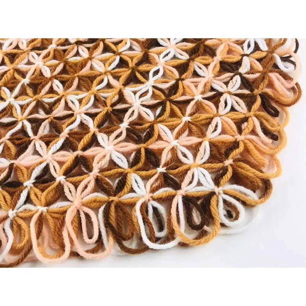 Vintage Handmade Loom Crochet Placemats Yarn Trivet Rust & Peach Colored Set 5